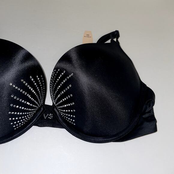 Victoria's Secret Bra 38C Black Bling Miraculous Bombshell Plunge Padded 2 Cup - Picture 3 of 9